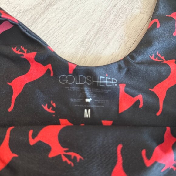 Goldsheep Holiday Reindeer Print Sports Bra Black Multi Size M - Picture 3 of 4